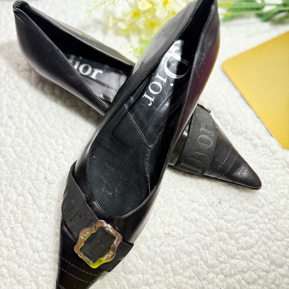 Dior Black Heels with Gold-Tone Embellishment